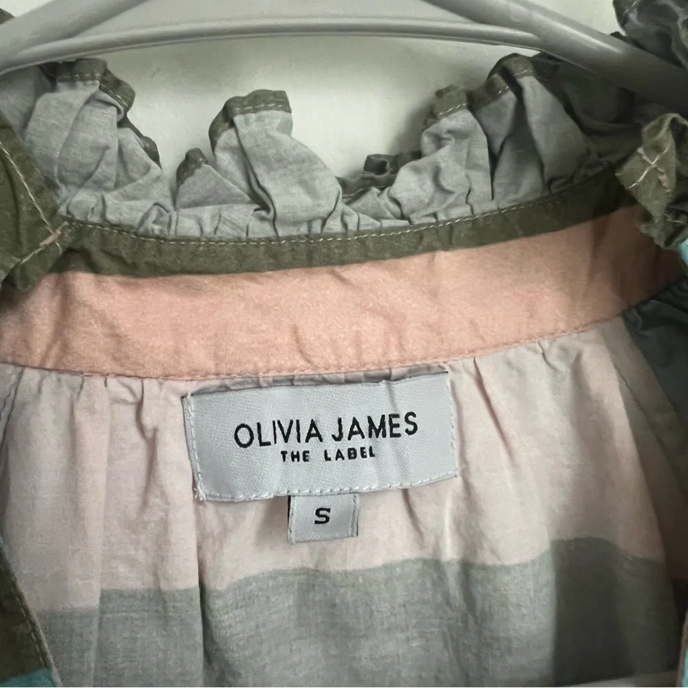 Olivia James The Label Cotton Poplin VNeck Striped Top Women's Small
